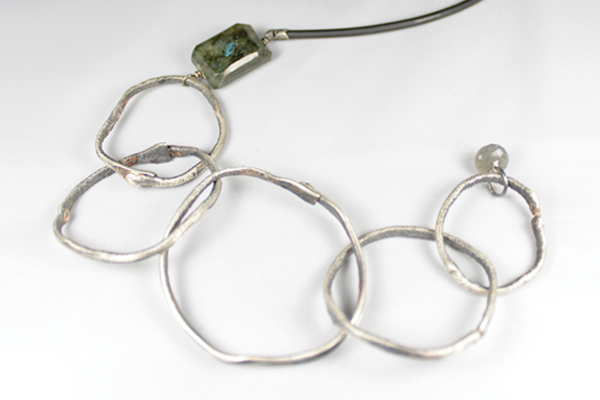 hammered & melted rings with faceted labradorite